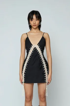 MACRAME MINI DRESS-BLACK