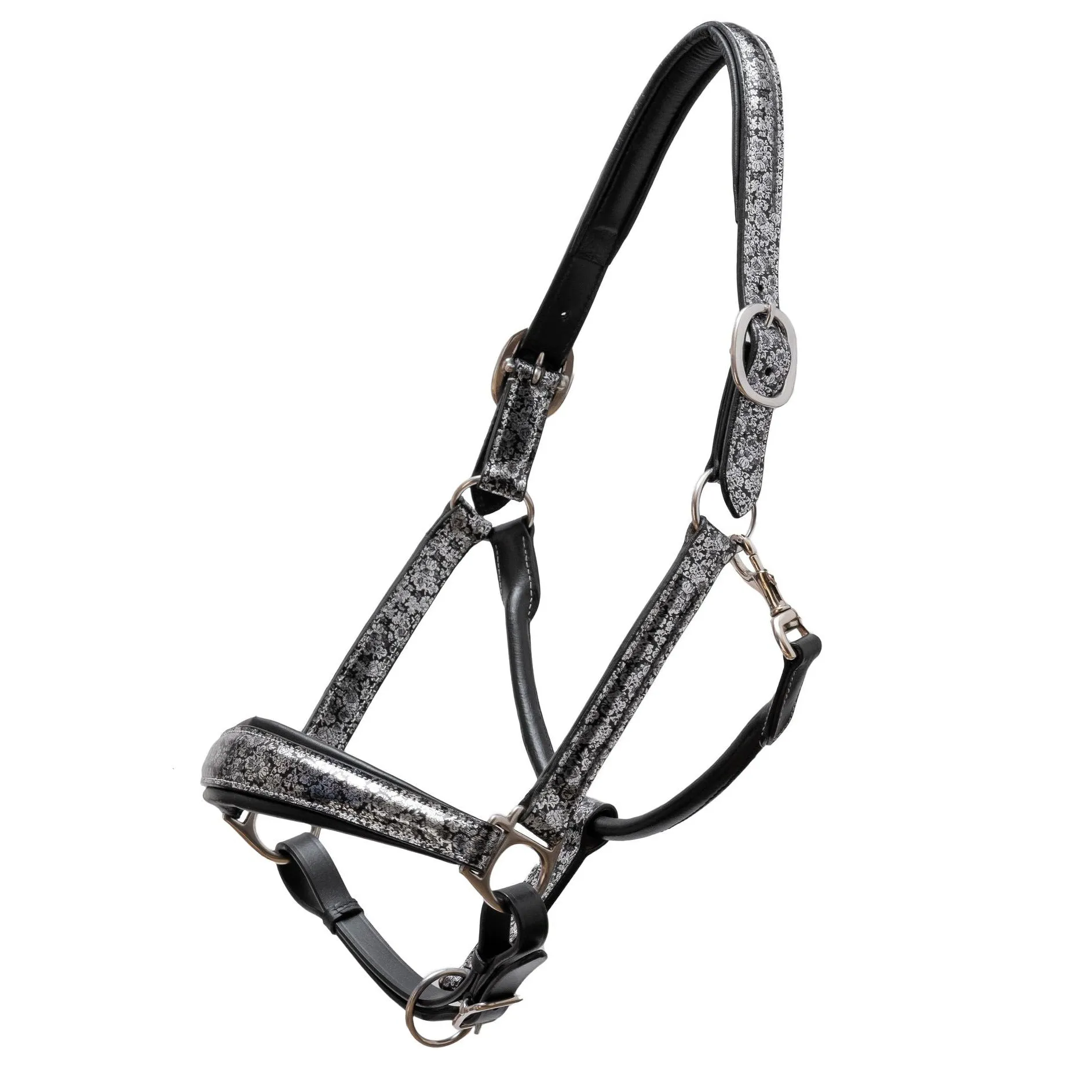 Marrakesh Black & Silver Floral Patent Leather Halter