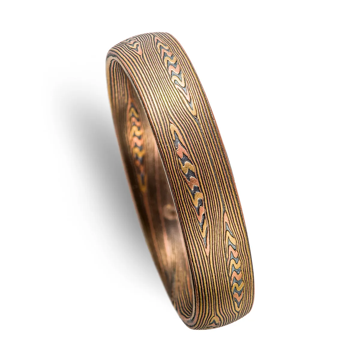 Matching Wedding Band set in Flow Pattern with Mokume Knots