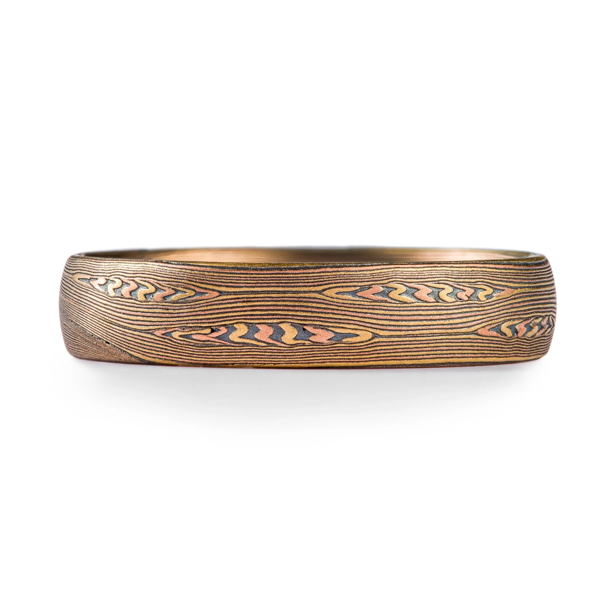 Matching Wedding Band set in Flow Pattern with Mokume Knots