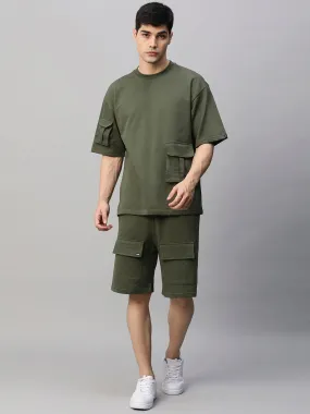 Men Premium Cargo Co-ord Set - Olive Green