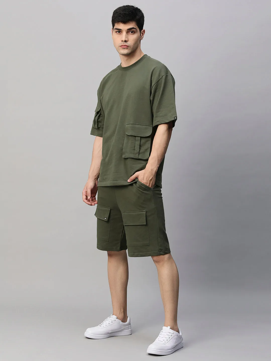 Men Premium Cargo Co-ord Set - Olive Green