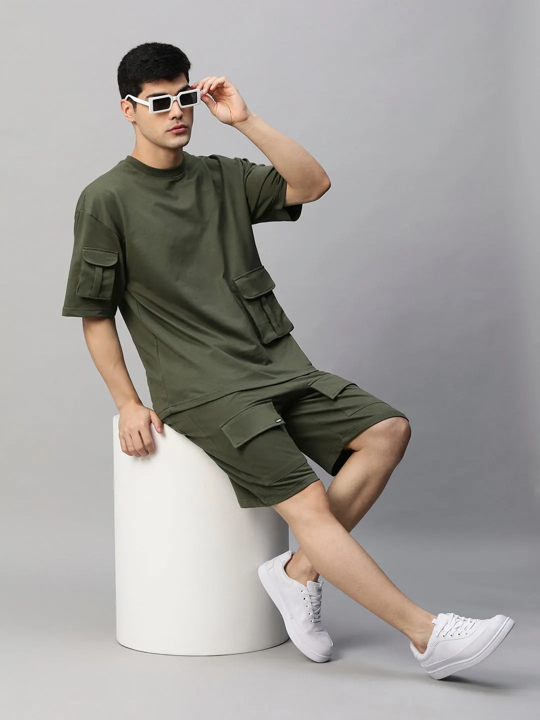 Men Premium Cargo Co-ord Set - Olive Green