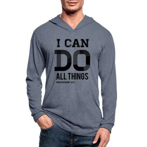 Mens Hoodies, I Can Do All Things Philippians 4:13 Black Graphic Text Tri-Blend Hoodie Shirt