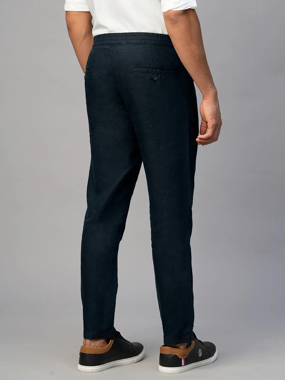 Men's Navy Linen Regular Fit Pant