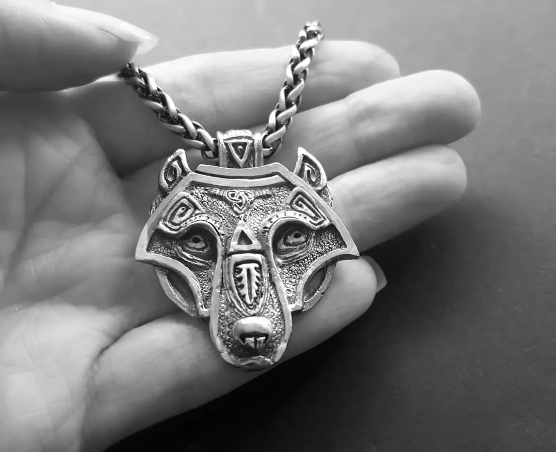 Mens Viking Wolf Necklace, Solid Silver Viking Pendant, Odin's Wolf,  Handmade Wolf Animal Jewellery