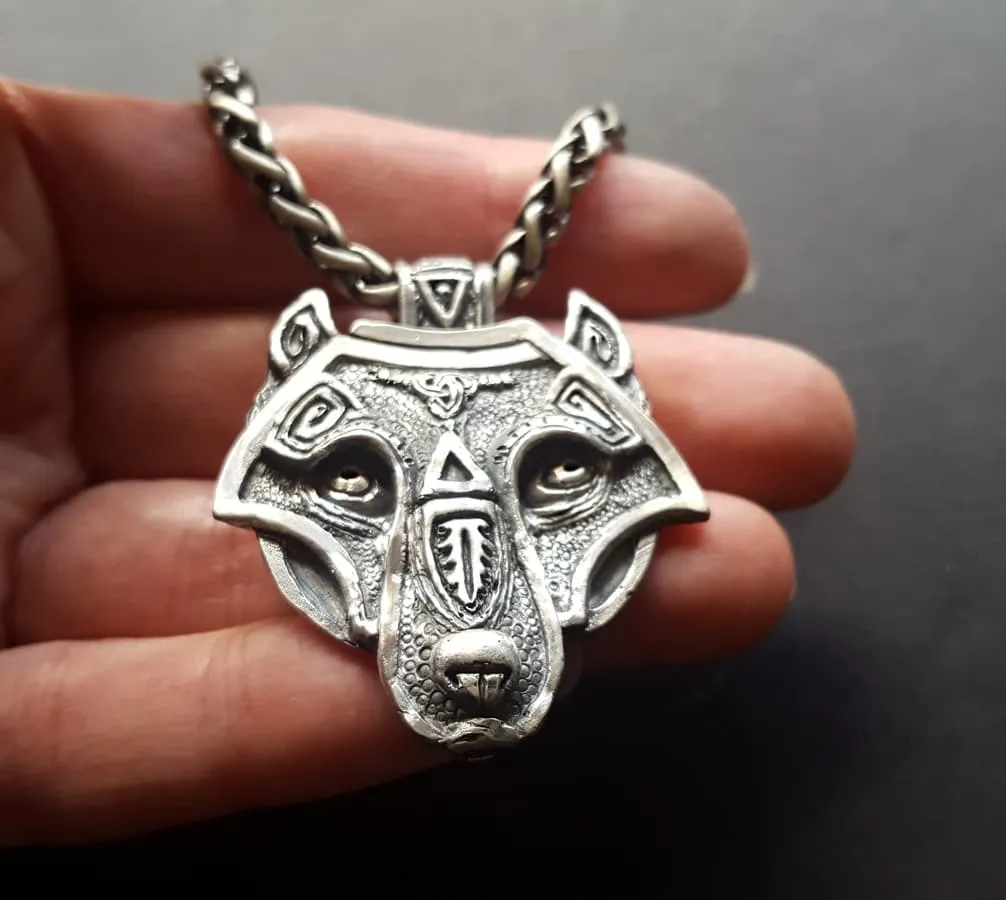 Mens Viking Wolf Necklace, Solid Silver Viking Pendant, Odin's Wolf,  Handmade Wolf Animal Jewellery