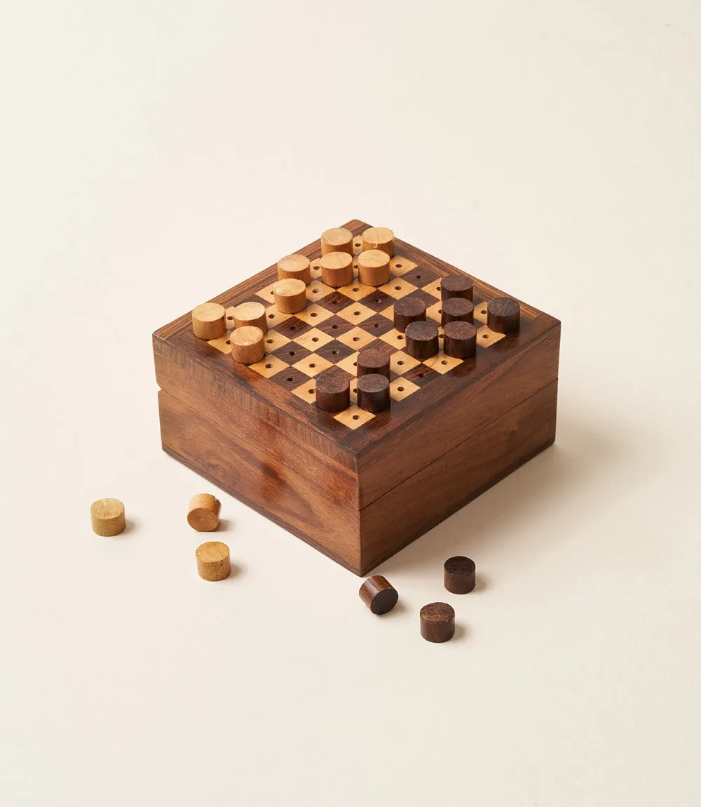 Mini Travel Chess and Checkers Game Set - Handcrafted Wood