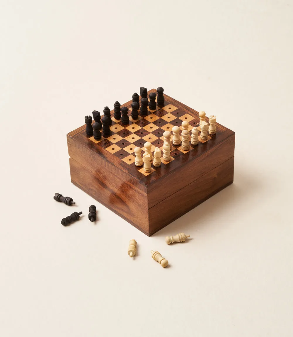 Mini Travel Chess and Checkers Game Set - Handcrafted Wood