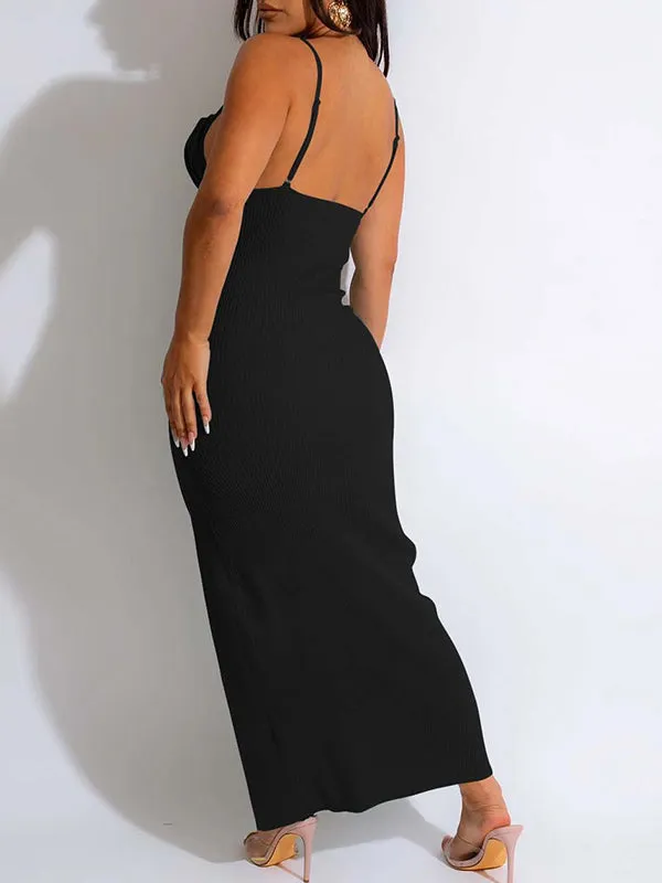 Momnfancy Spaghetti Strap Belly Friendly Backless Side Slit Cut Out Babyshower Maternity Maxi Dress