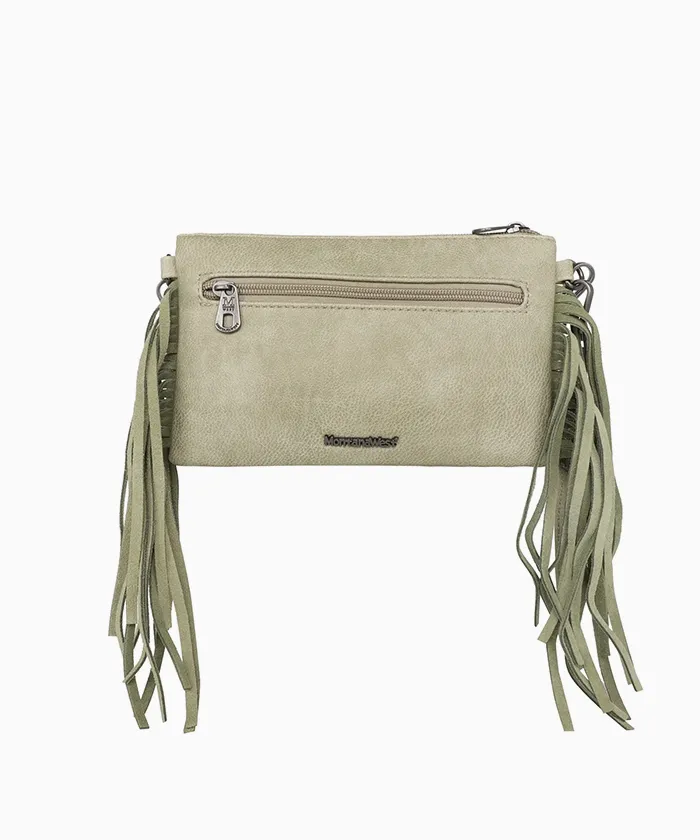 Montana West Floral Embossed Fringe Crossbody Clutch