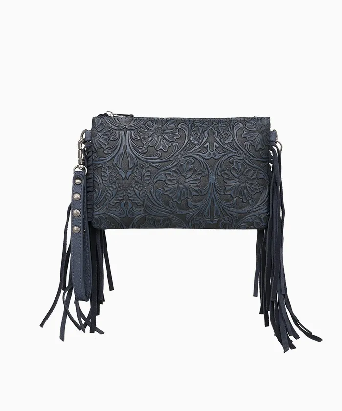 Montana West Floral Embossed Fringe Crossbody Clutch