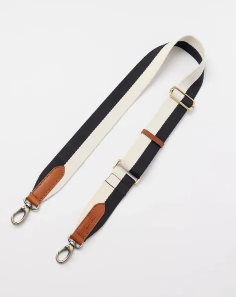 O My Bag - Black/White Webbing Strap With Cognac Leather