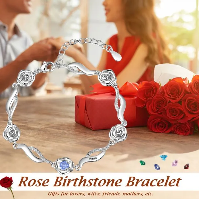 Personalized Bracelets For Women- Rose Bracelet With Name & Birthstone