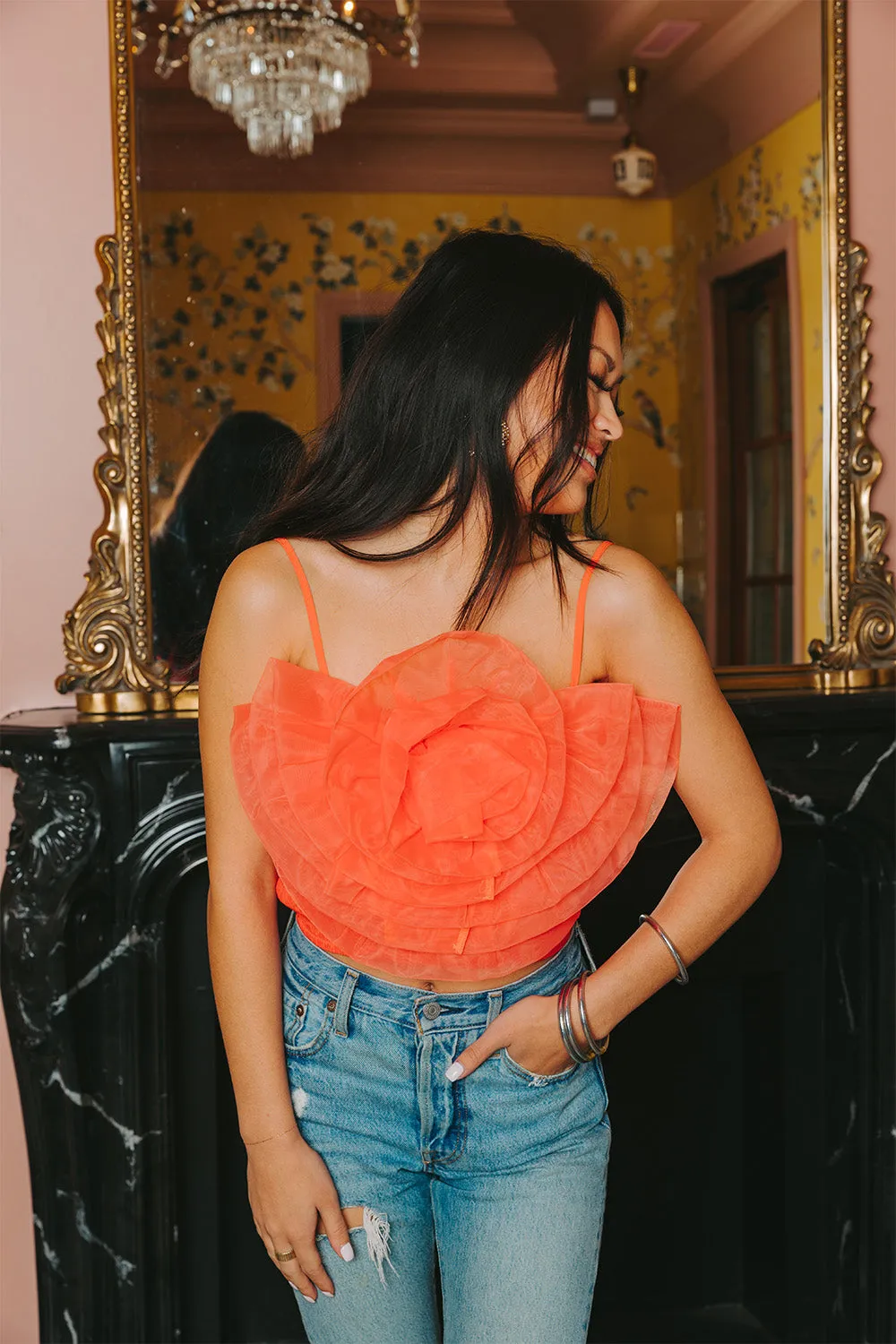 Petal Flower Applique Tank Top - Tangerine