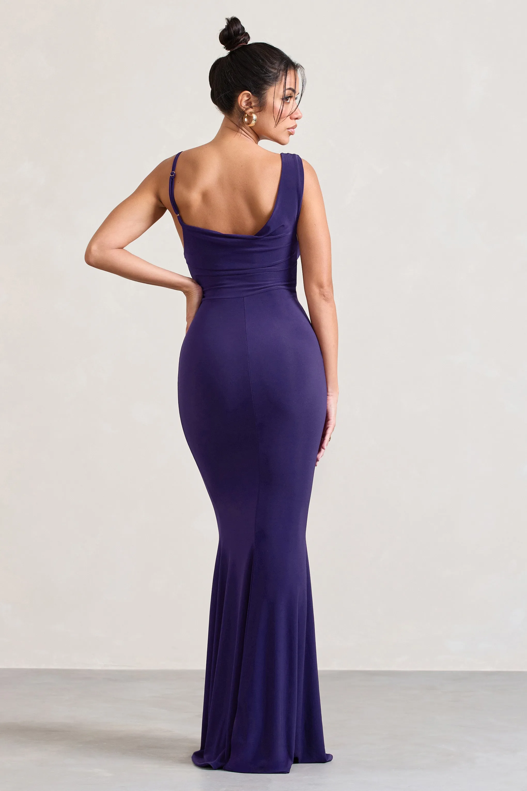 Phantasy | Purple Asymmetric Neckline Cowl Maxi Dress