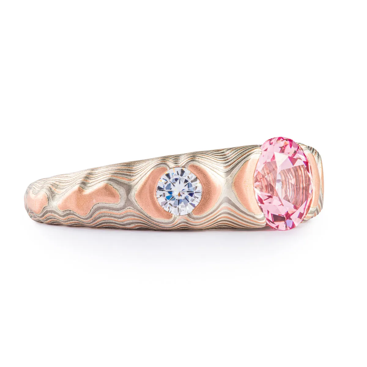 Pink Sapphire Cathedral Guri Bori Pattern Ring in Embers