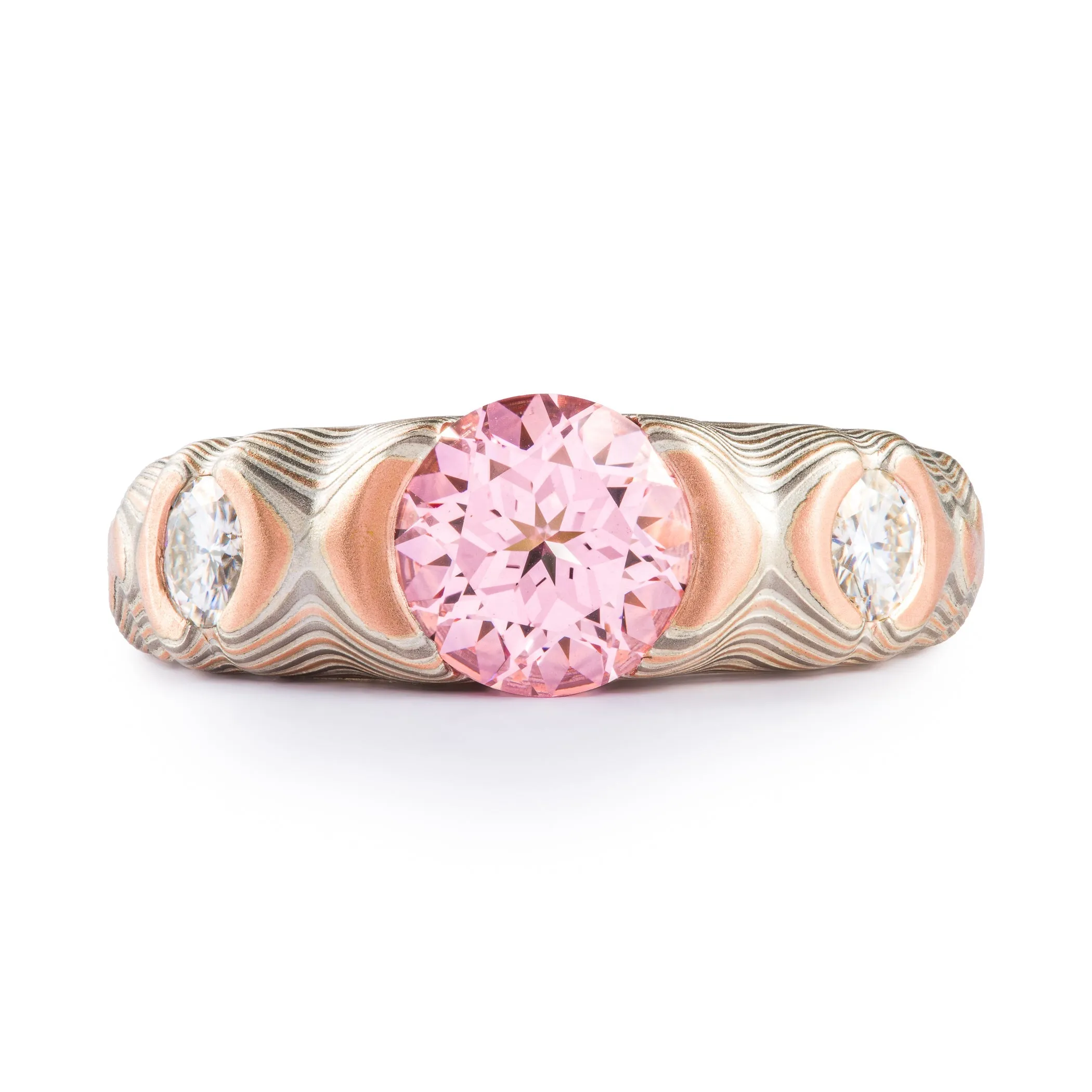 Pink Sapphire Cathedral Guri Bori Pattern Ring in Embers