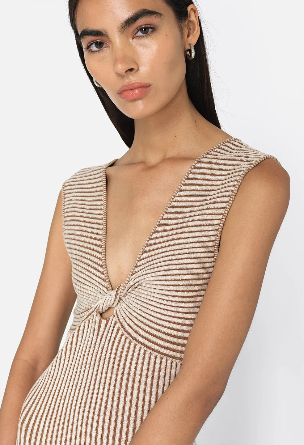 Piper Silk Rib Twist Dress / Mocha