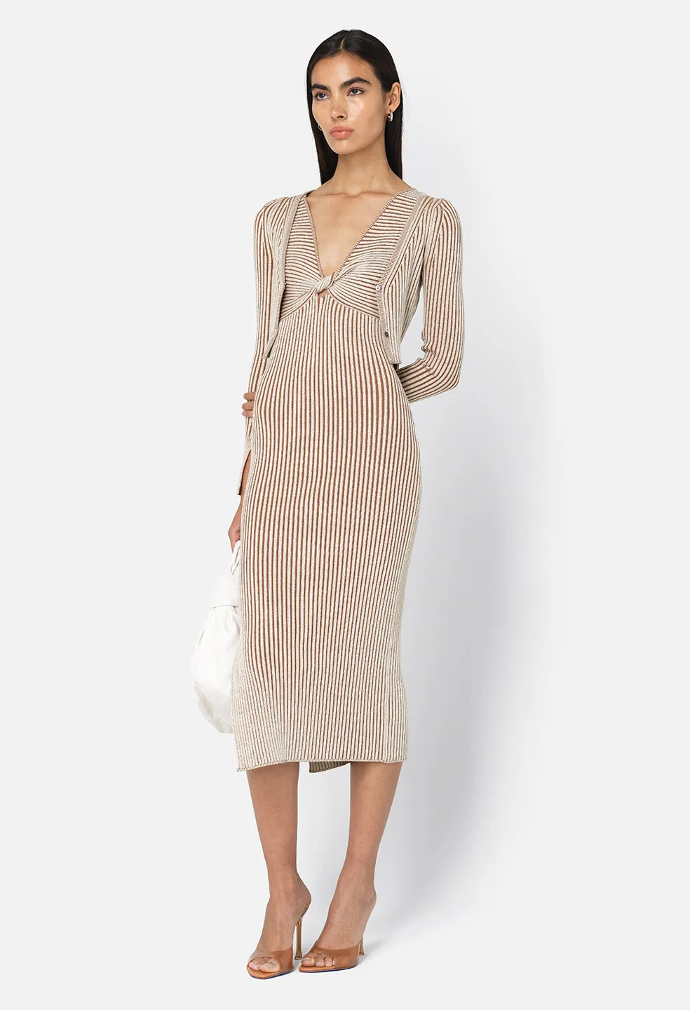 Piper Silk Rib Twist Dress / Mocha