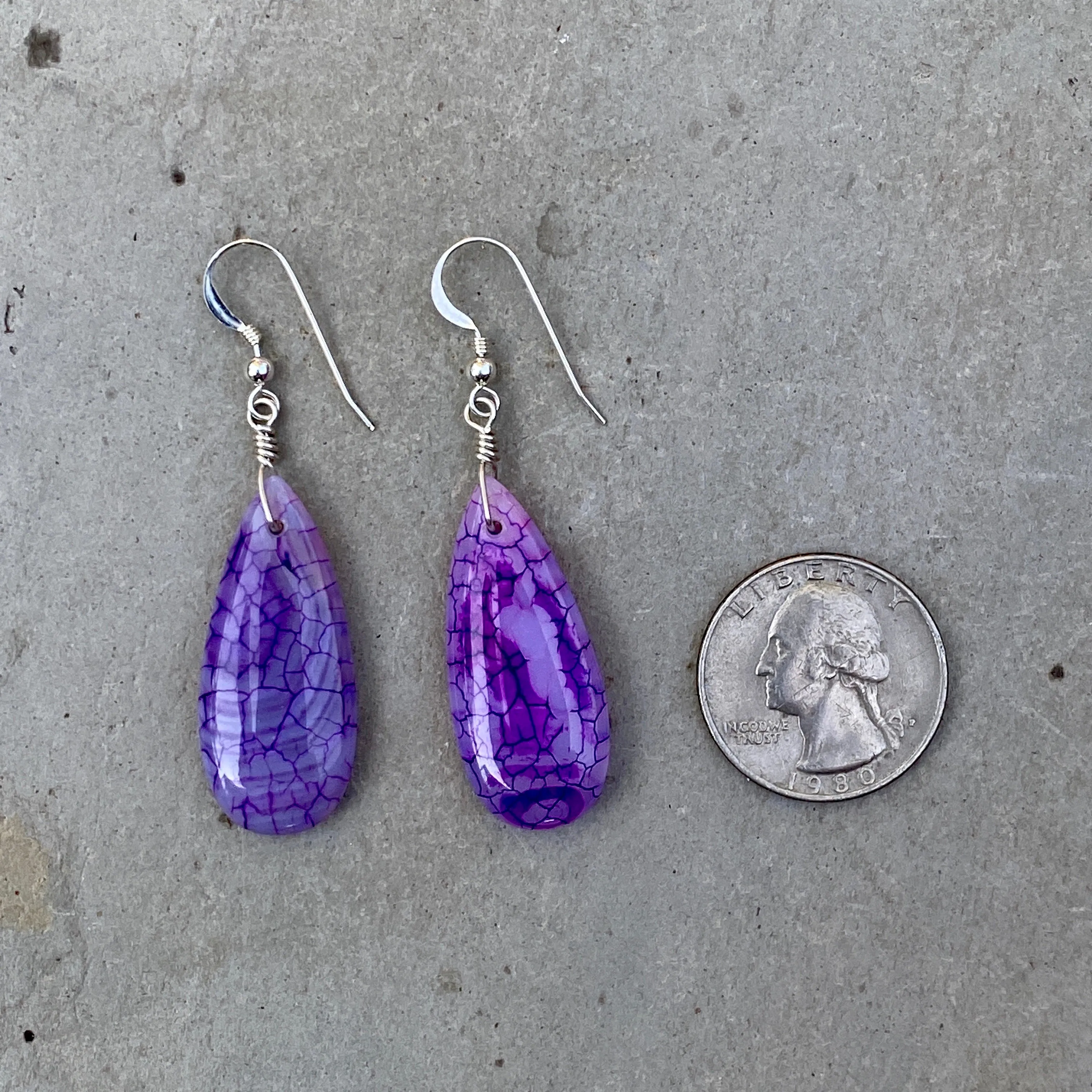 Purple Dragon’s Vein Fire Agate & Sterling Silver Earrings