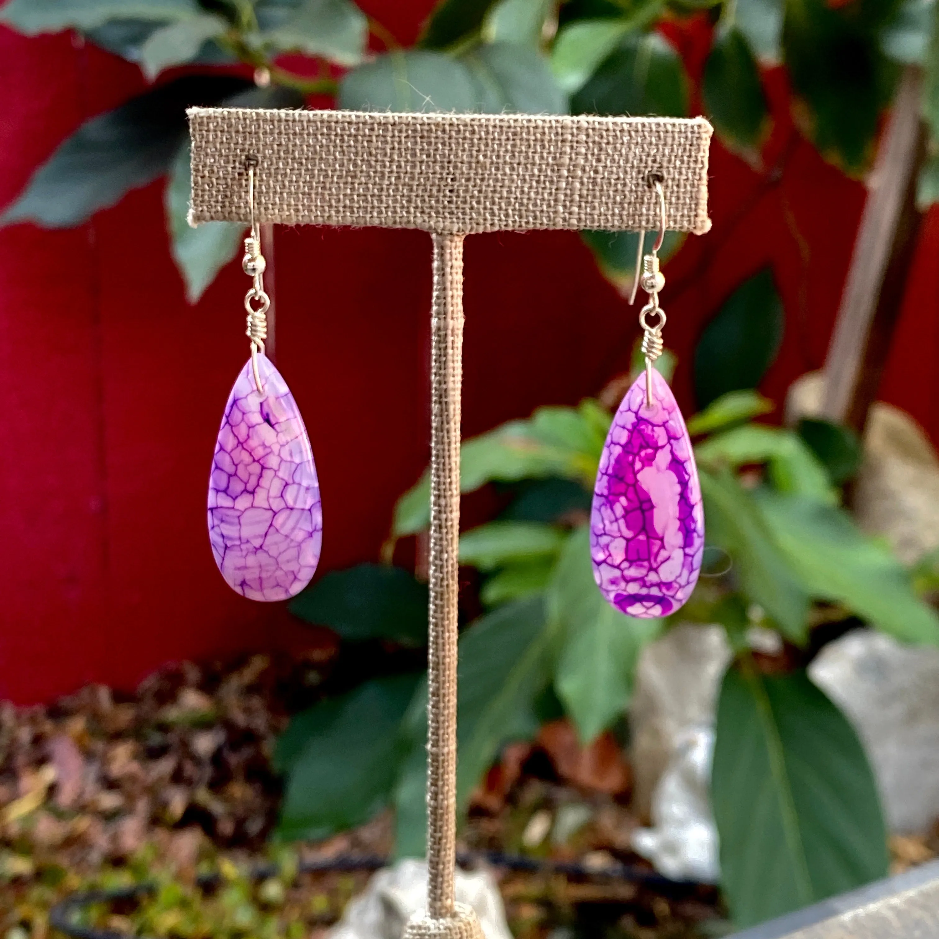 Purple Dragon’s Vein Fire Agate & Sterling Silver Earrings