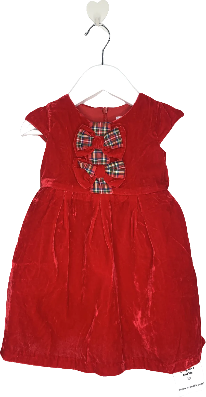 Rachel Riley Red Tartan Bow Velvet Dress 1 Year