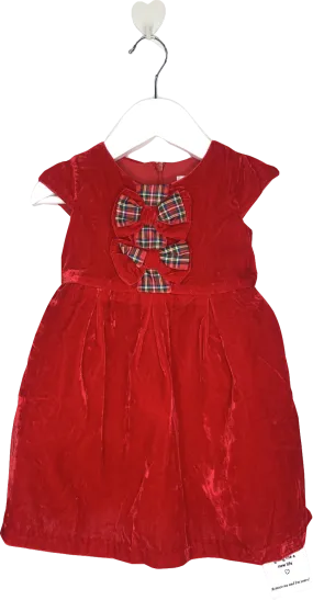 Rachel Riley Red Tartan Bow Velvet Dress 1 Year