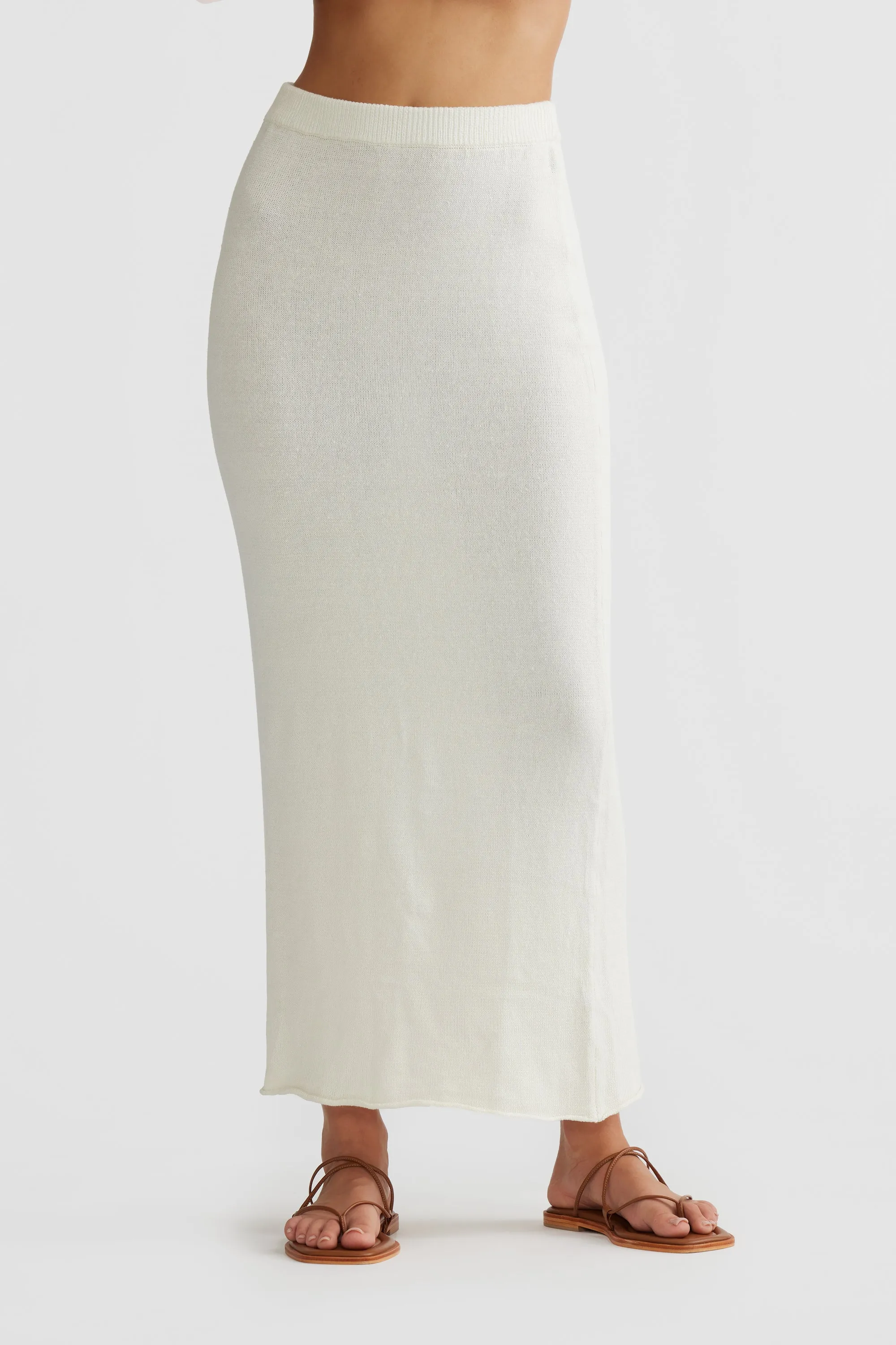 Remi Linen Knit Midi Skirt Ivory