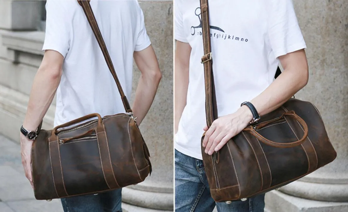 Retro Men Travel Bag Leather Diffle Bag Weekender Bag Shoulder Duffel Bag Gifts For Men