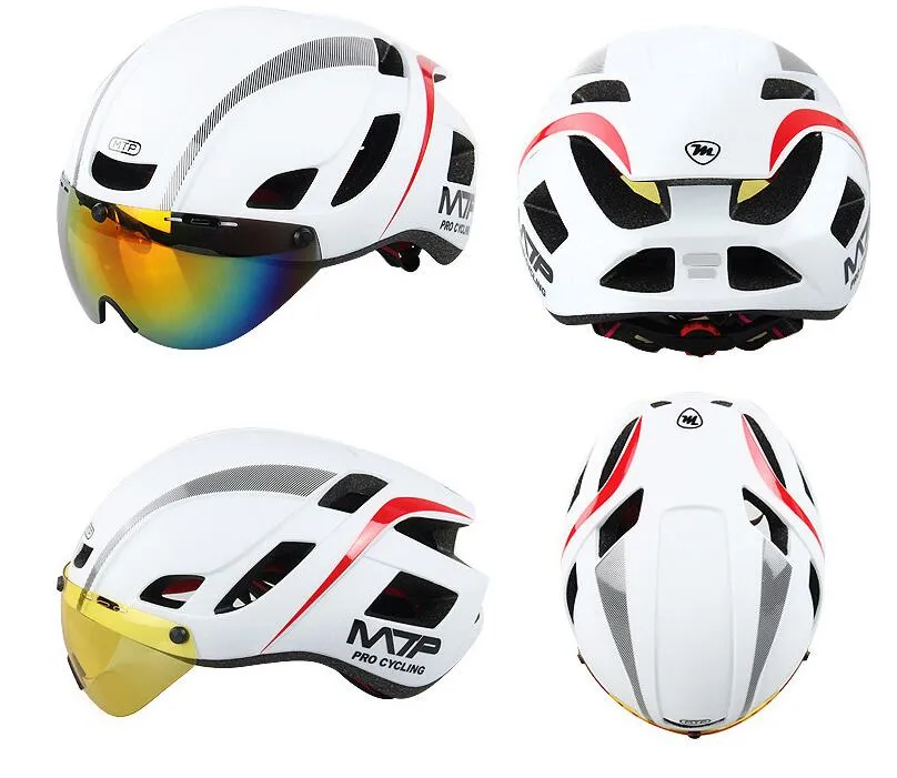 Road Bike White Helmet with Detachable Magnetic Visor