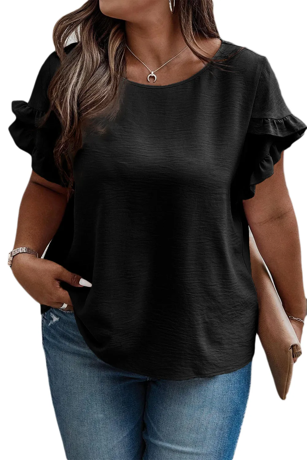 Ruffled Short Sleeve Top in Curvy Size Only