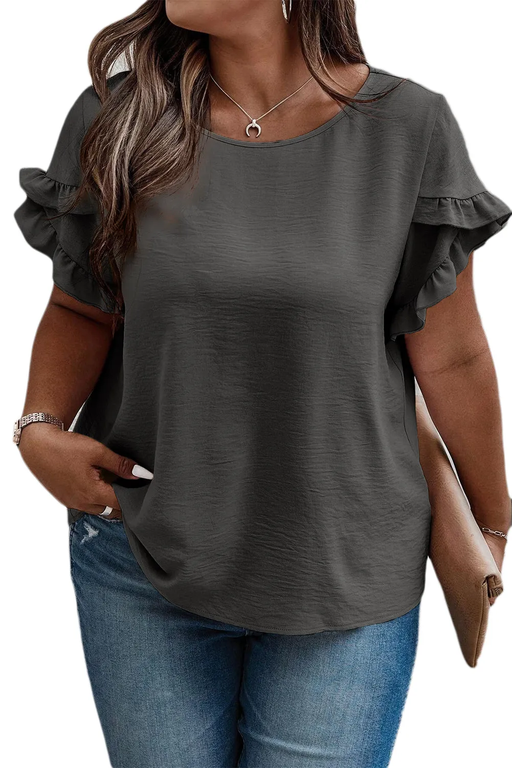 Ruffled Short Sleeve Top in Curvy Size Only