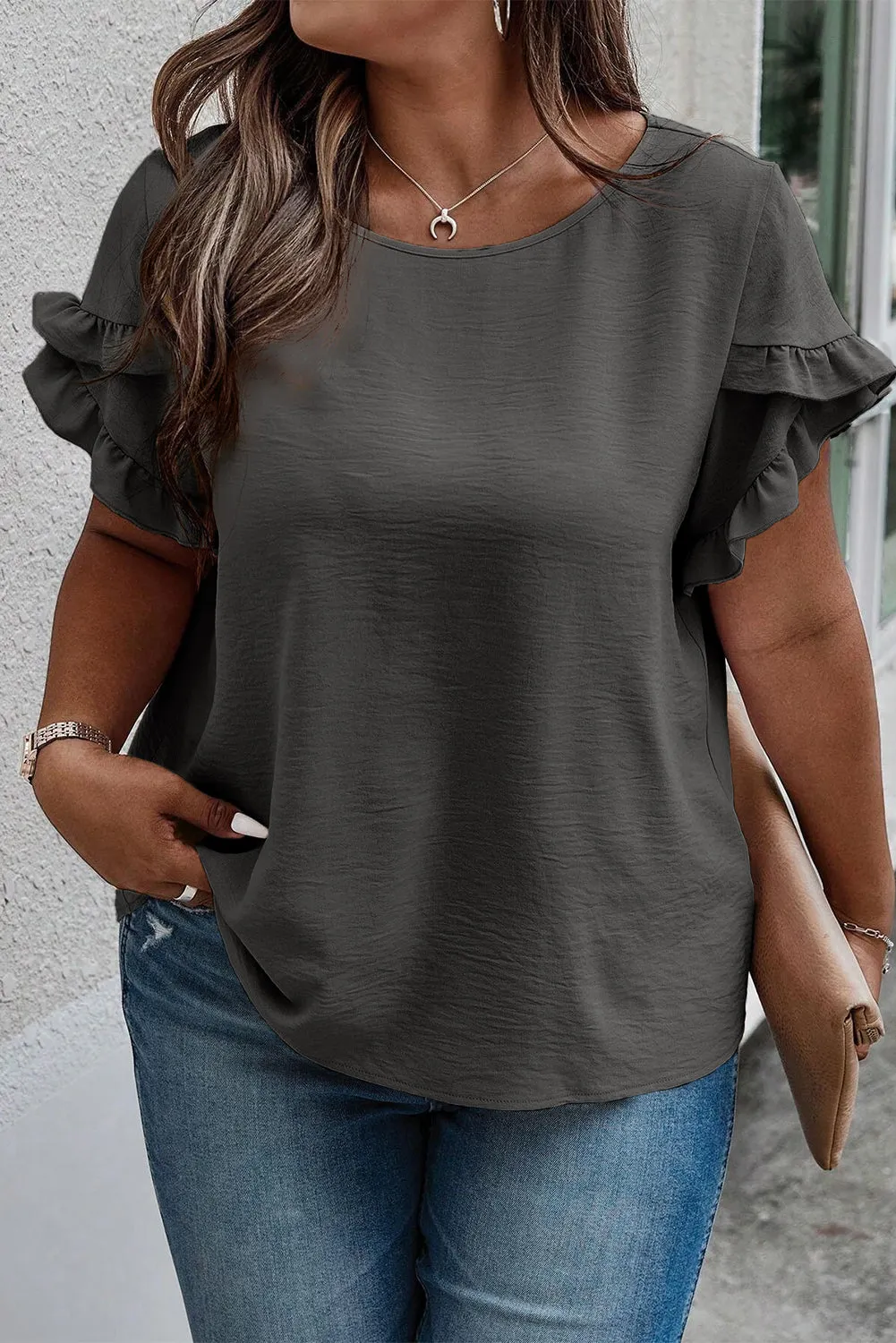 Ruffled Short Sleeve Top in Curvy Size Only