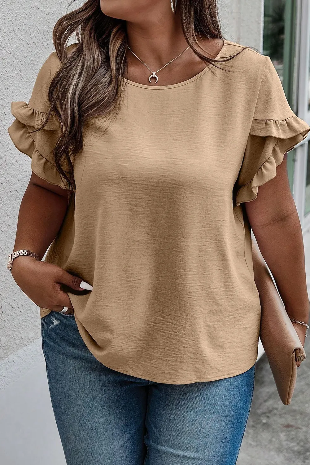 Ruffled Short Sleeve Top in Curvy Size Only