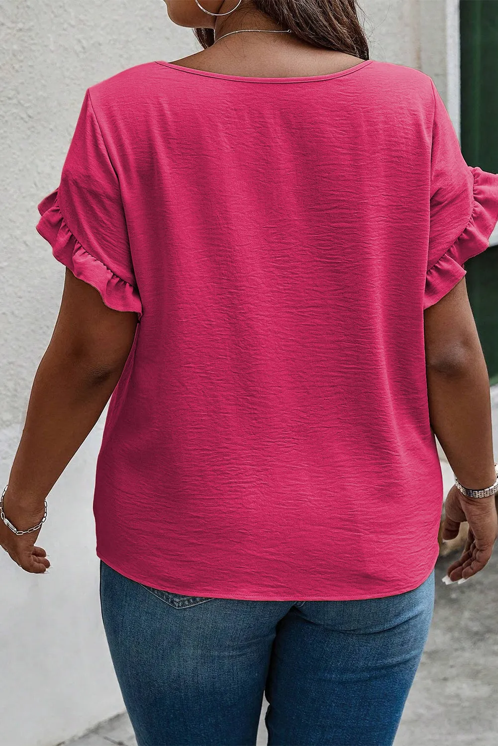 Ruffled Short Sleeve Top in Curvy Size Only