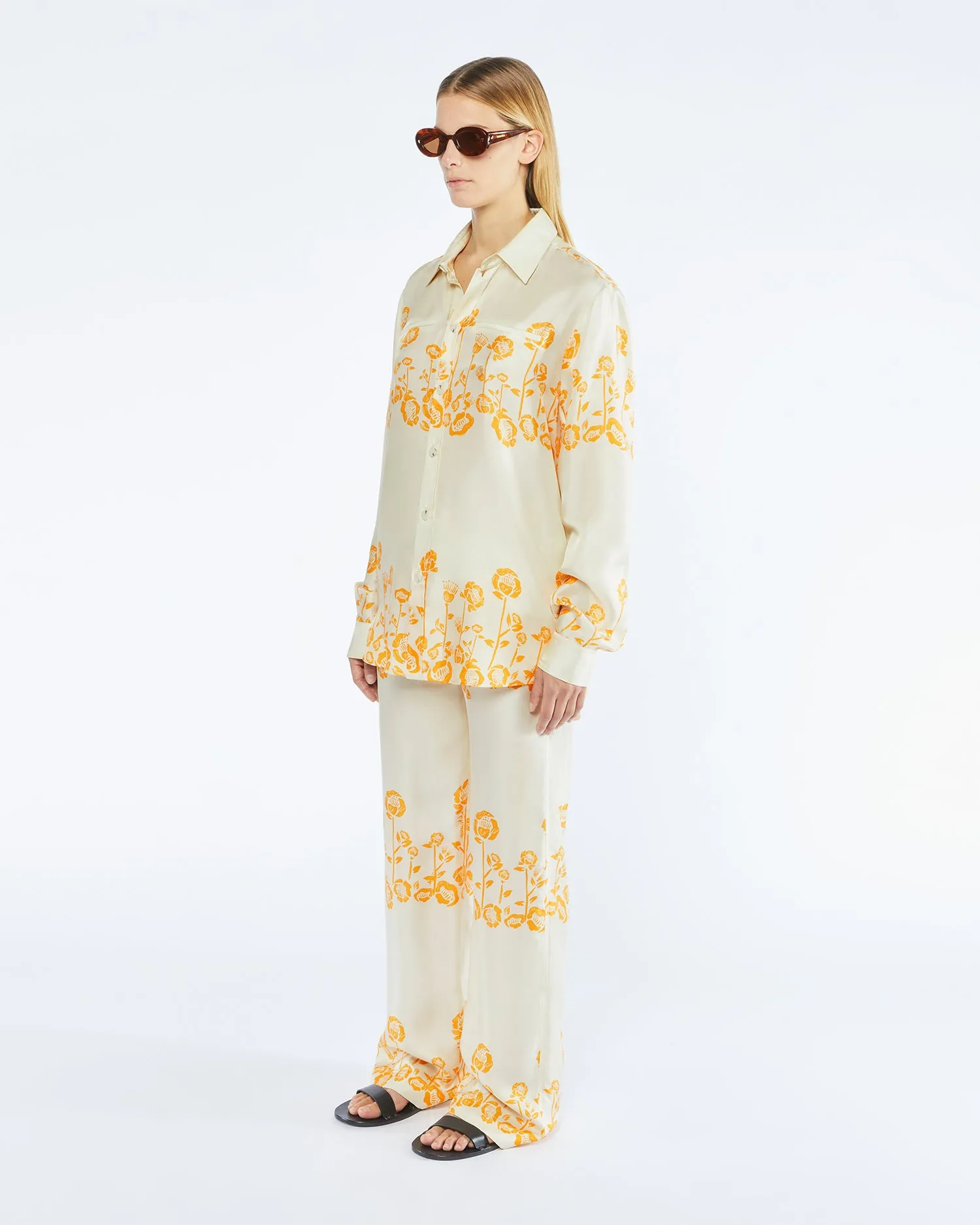 Sabrin - Sale Printed Twill Silk Shirt - Blockwood Floral