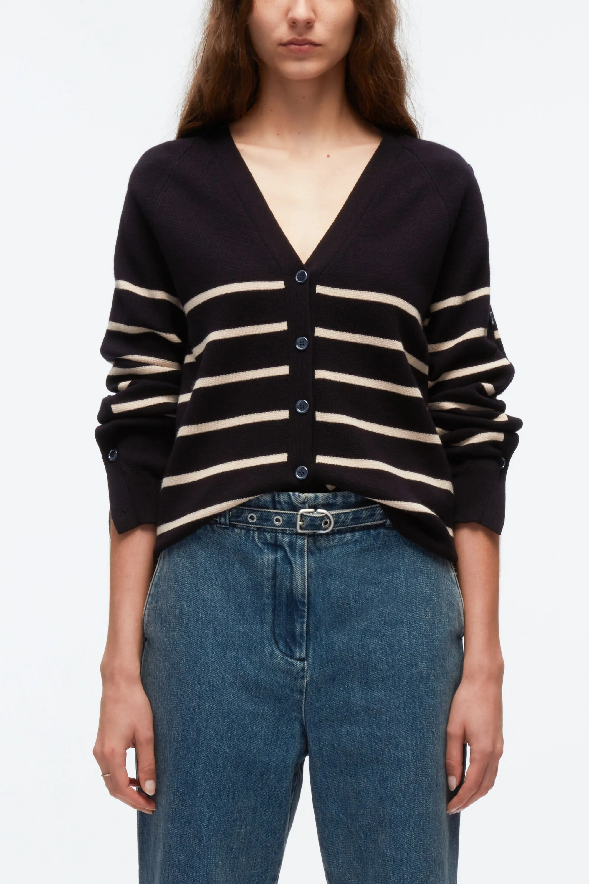 Sailor Stripe Button Sleeve Cardigan