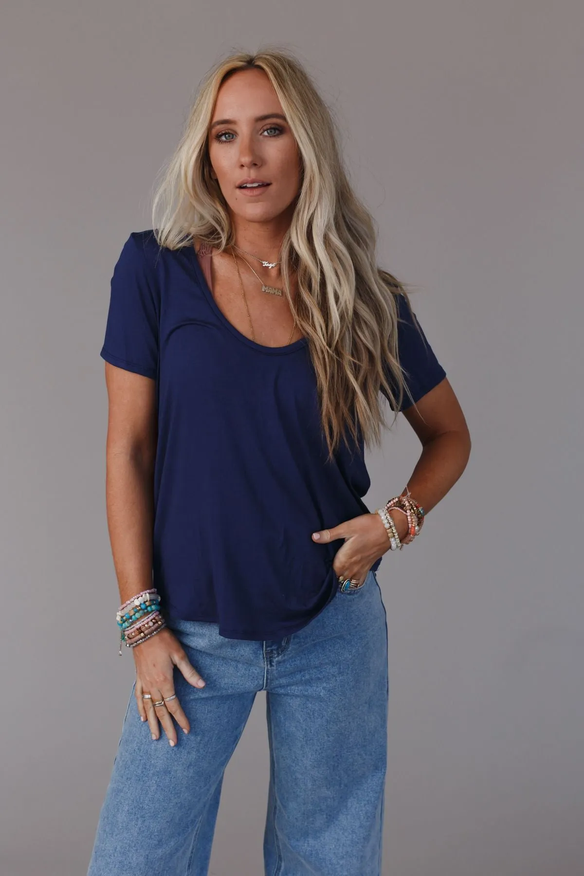 Scoop Neck Bralette Tee - Marine