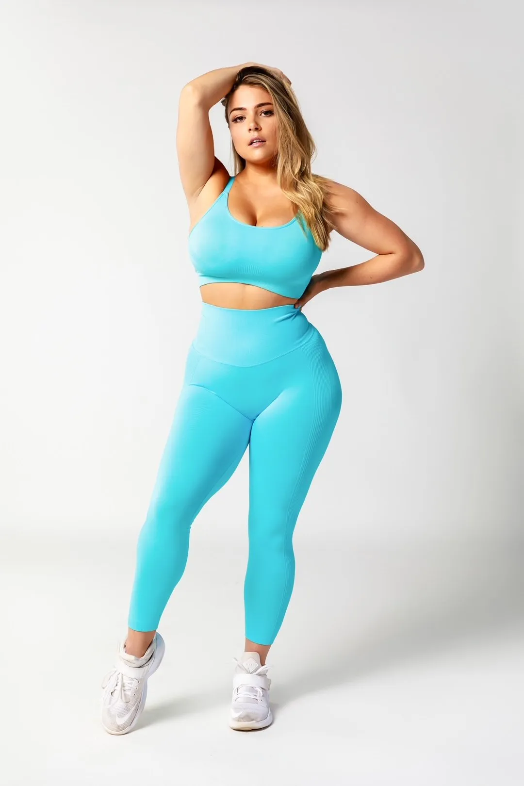 Seamless Cross Back Support Sports Bra - Miami Blue