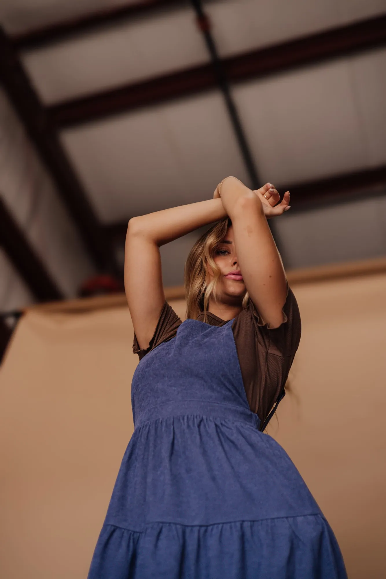 Shay Overall Dress in Denim Blue