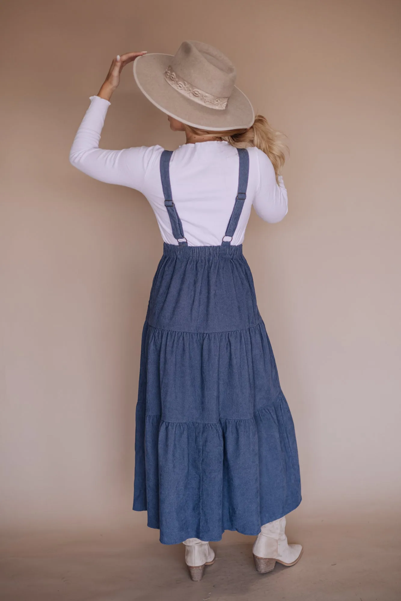 Shay Overall Dress in Denim Blue