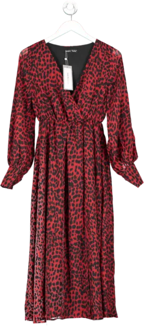 SHEIN Red Sheer Long Sleeve Printed Maxi Dress UK XS