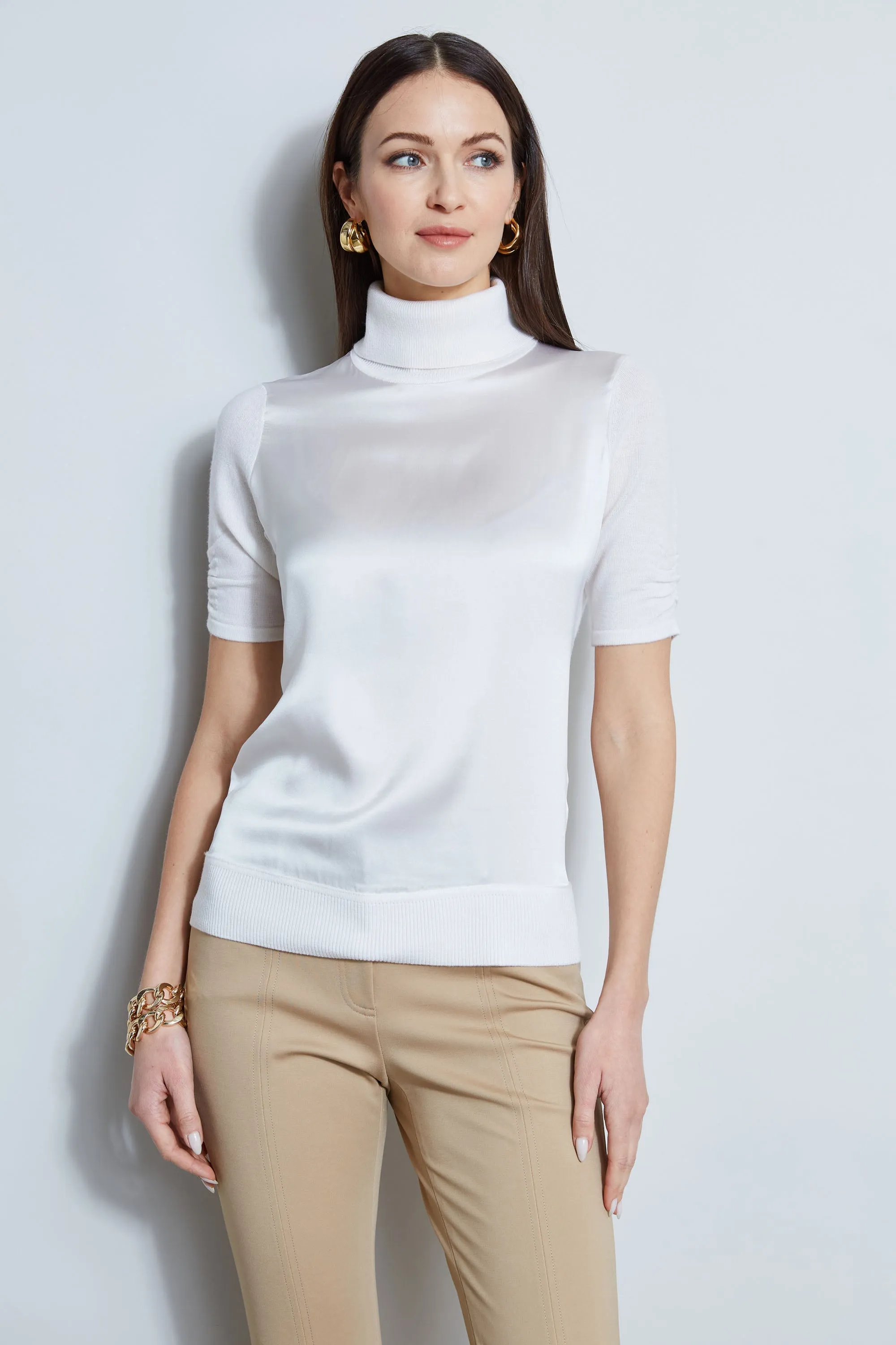 Short Sleeve Satin Front Sweater