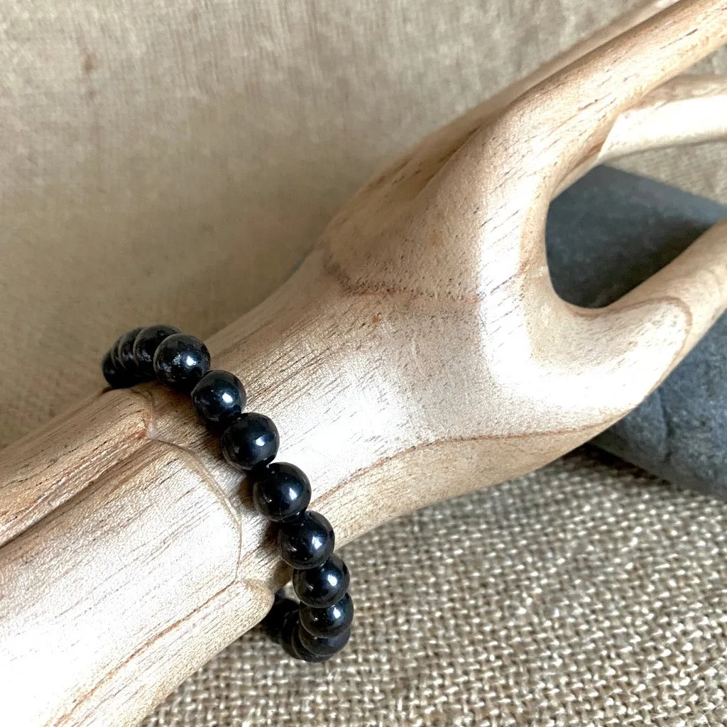 Shungite Bracelet, 8mm Round Beads, Sterling Silver Clasp