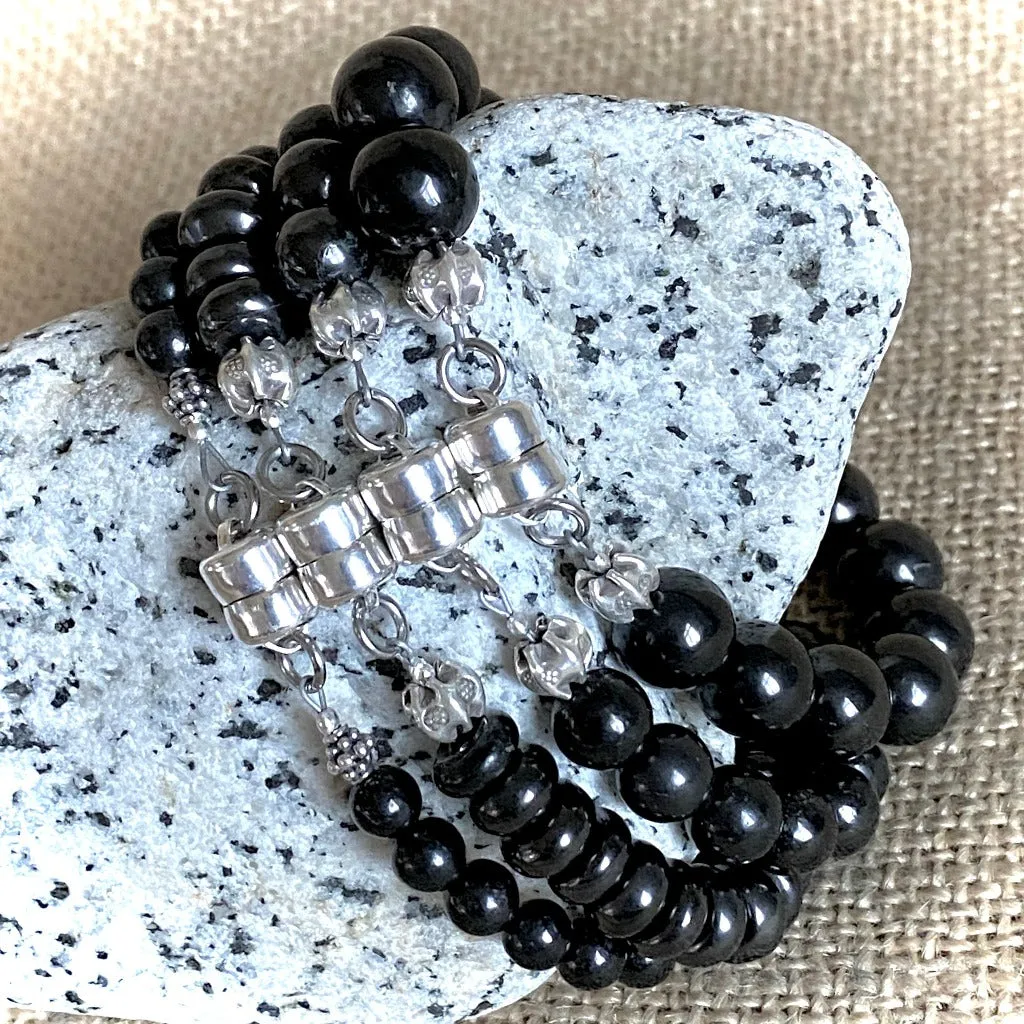 Shungite Bracelet, 8mm Round Beads, Sterling Silver Clasp