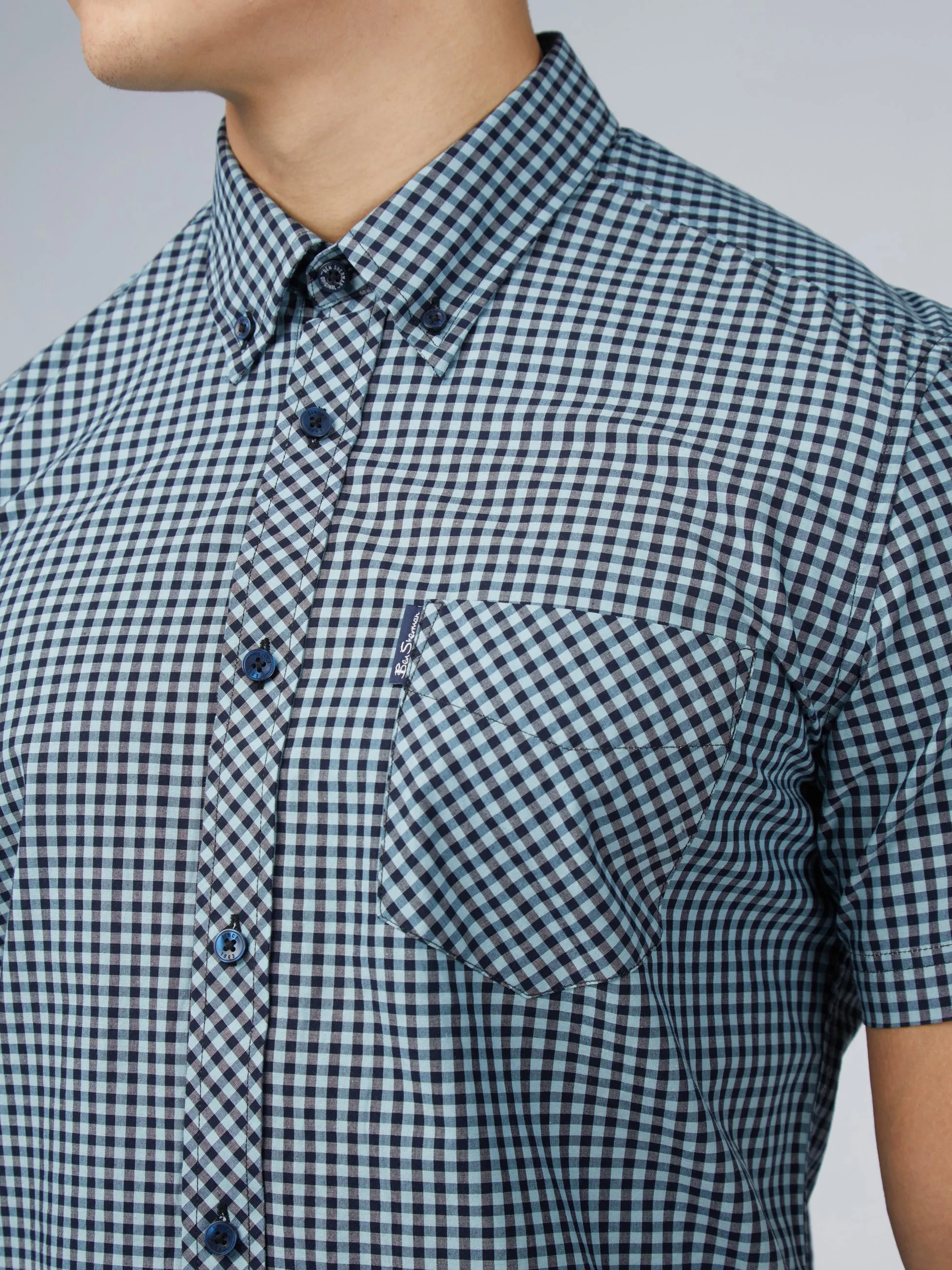 Signature Short Sleeve Gingham Shirt - Petrol