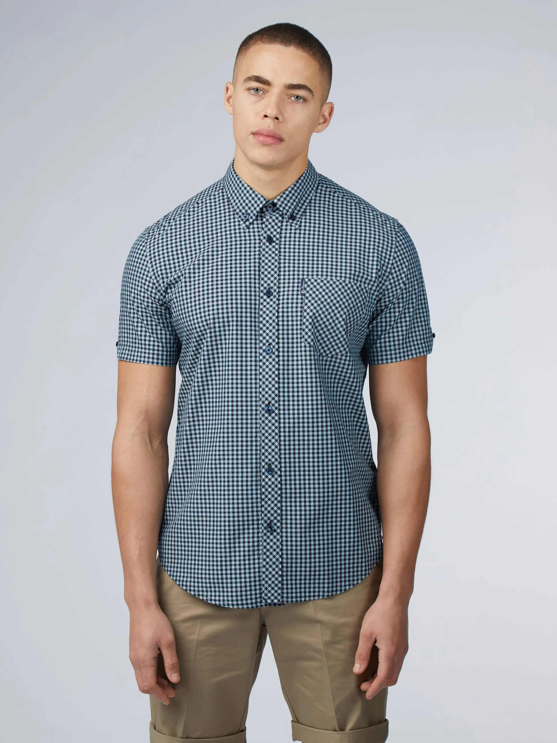 Signature Short Sleeve Gingham Shirt - Petrol