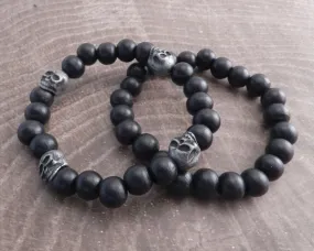 Skull and Wood Bead Bracelet 2 pack