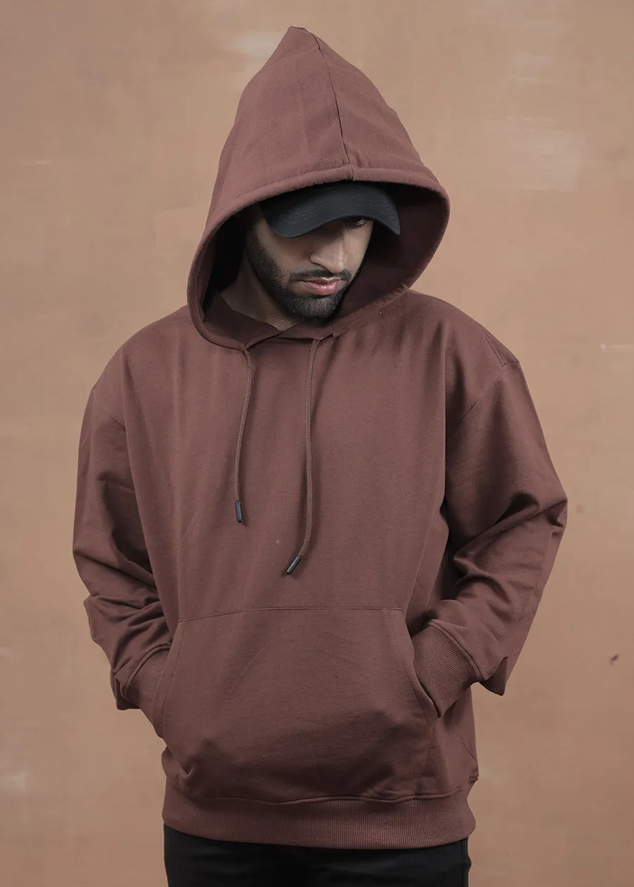 Solid Men Drop Shoulder Premium Terry Hoodie - Cocoa